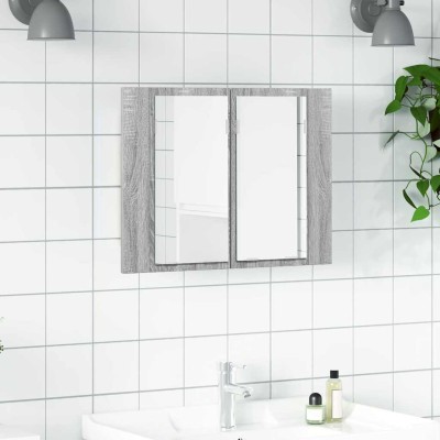 Armario con espejo y LED madera contrachapada gris 60x12x45 cm