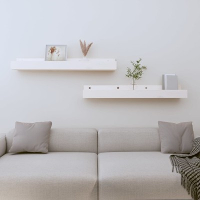 Estantes de pared 2 uds madera maciza de pino blanco 80x12x9 cm