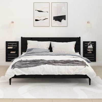Estantes mesitas de pared 2 uds madera maciza de pino negro
