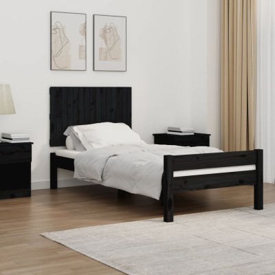 Cabecero de cama de pared madera maciza pino negro 95,5x3x60 cm