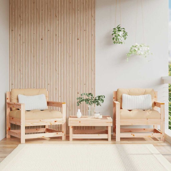 Sillones de jardín con cojines 2 uds madera maciza de pino