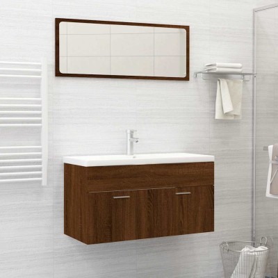 Set de muebles baño 2 pzas madera contrachapada marrón roble