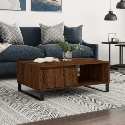 Mesa de centro madera de ingeniería roble marrón 90x60x35 cm