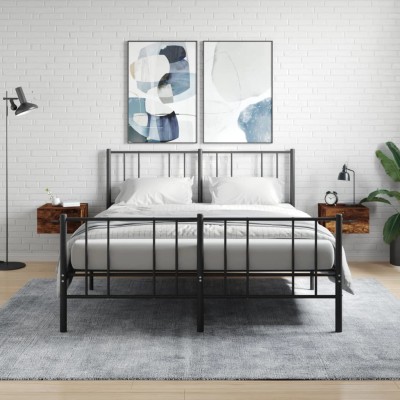 Mesitas de noche de pared 2 uds color roble ahumado 35x35x20 cm