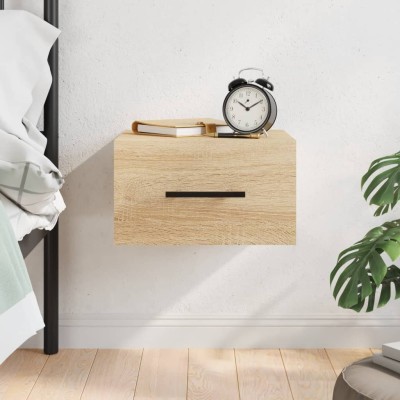 Mesita de noche de pared color roble Sonoma 35x35x20 cm