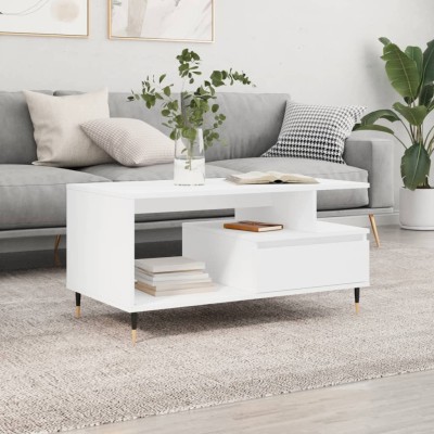 Mesa de centro madera contrachapada blanca 90x49x45 cm