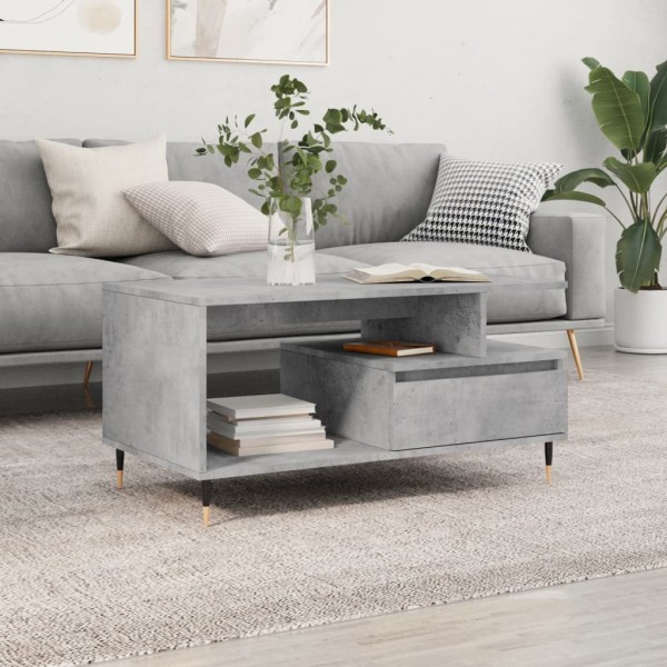 Mesa de centro madera contrachapada gris hormigón 90x49x45 cm