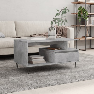 Mesa de centro madera contrachapada gris hormigón 90x49x45 cm