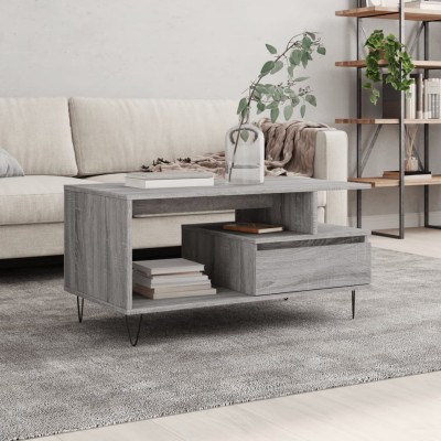 Mesa de centro madera contrachapada gris Sonoma 90x49x45 cm