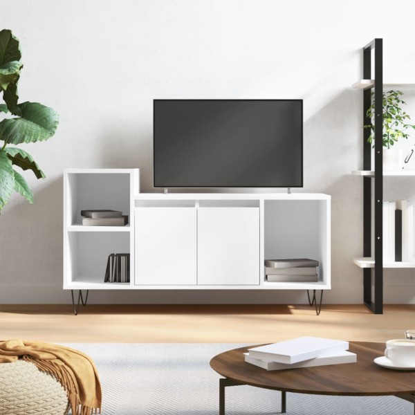 Mueble de TV madera contrachapada blanco brillo 100x35x55 cm