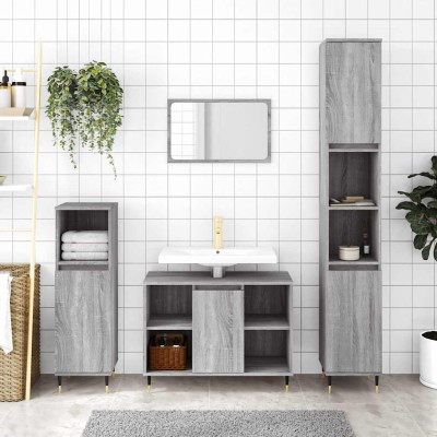 Armario de baño madera contrachapada gris Sonoma 30x30x100 cm