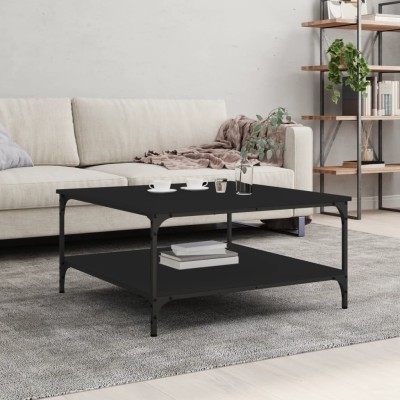 Mesa de centro madera de ingeniería negro 80x80x40 cm