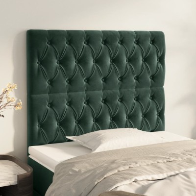 Cabeceros 2 unidades de terciopelo verde oscuro 100x7x78/88 cm