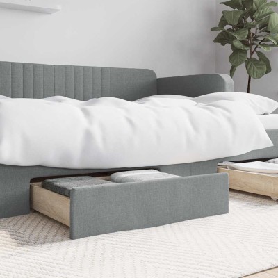 Cajones de cama 2 uds madera de ingeniería y tela gris claro
