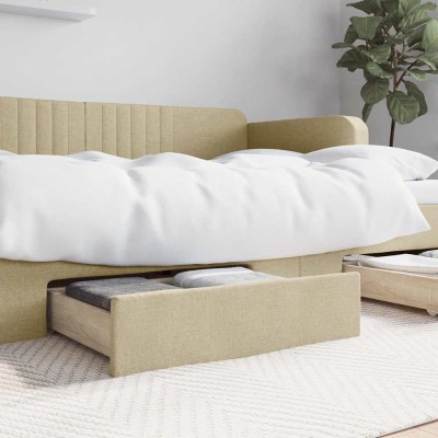 Cajones de cama 2 uds madera de ingeniería y tela color crema