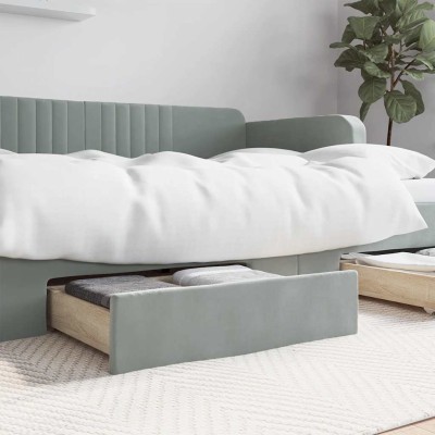 Cajones de cama 2 uds madera ingeniería y terciopelo gris claro