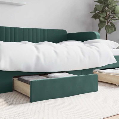 Cajones de cama 2 uds madera ingeniería terciopelo verde oscuro