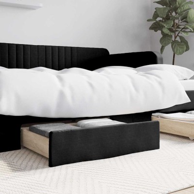 Cajones de cama 2 uds madera ingeniería y cuero sintético negro