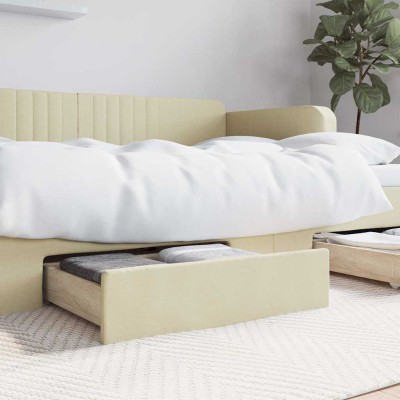 Cajones de cama 2 uds madera ingeniería y cuero sintético crema