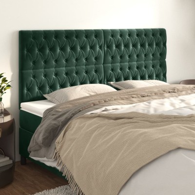Cabeceros 4 unidades de terciopelo verde oscuro 90x7x78/88 cm
