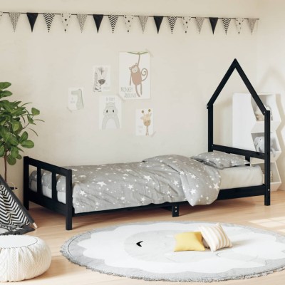 Estructura de cama para niños madera de pino negro 90x190 cm