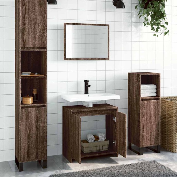 Set de muebles baño 2 pzas madera contrachapada marrón roble