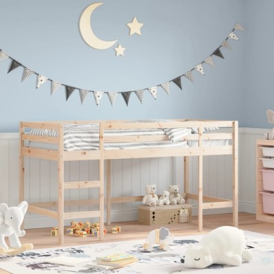 Cama alta de niños escalera madera maciza pino 80x200 cm