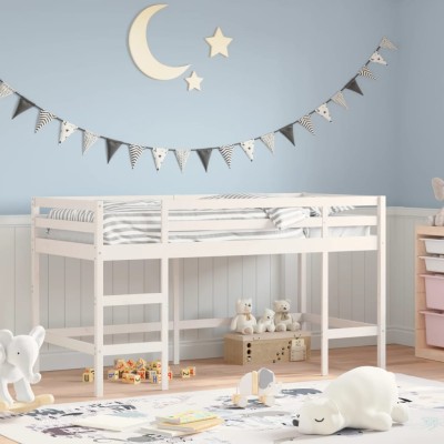 Cama alta de niños con escalera madera maciza pino 90x190 cm
