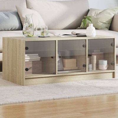 Mesa de centro con puertas de vidrio roble Sonoma 102x50x42 cm