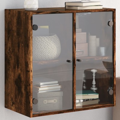 Mueble de pared puertas de vidrio roble ahumado 68x37x68,5 cm
