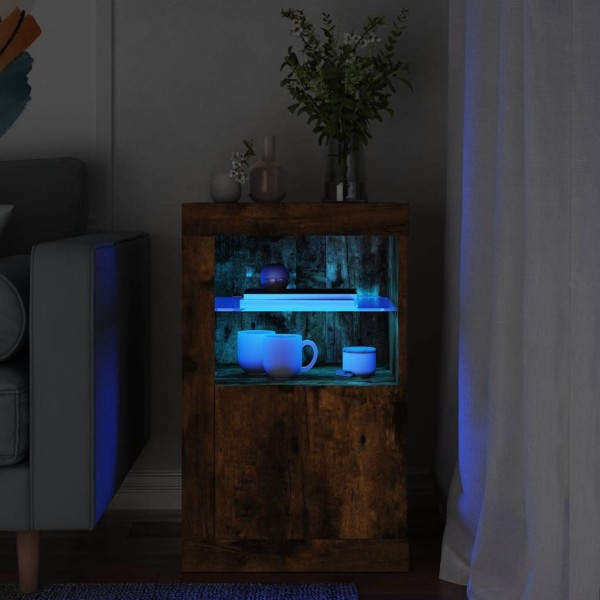 Aparador con luces LED madera de ingeniería roble ahumado