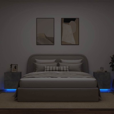 Mesita de noche luces LED 2 uds madera ingeniería gris hormigón