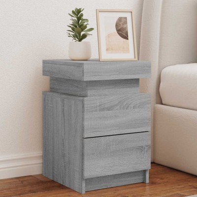 Mesitas de noche con luces LED 2 uds gris Sonoma 35x39x55 cm