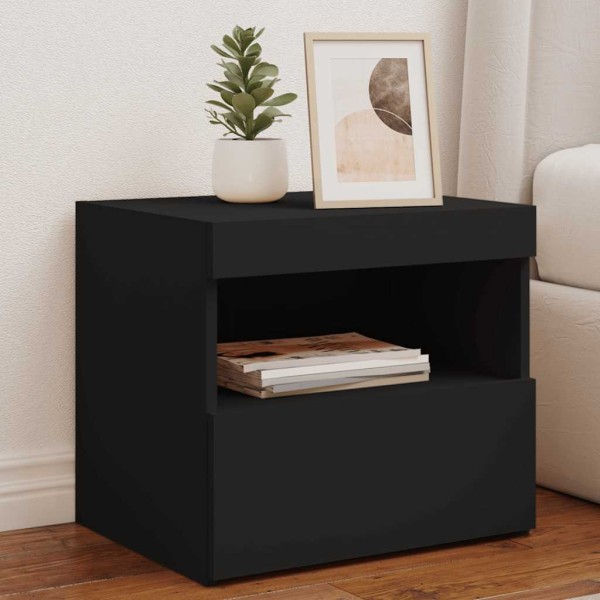 Mesita de noche con luces LED negro 50x40x45 cm