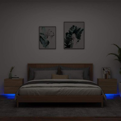 Mesitas de noche de pared con luces LED 2 unidades roble Sonoma