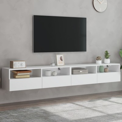 Muebles de pared TV 2 uds madera ingeniería blanco 100x30x30 cm