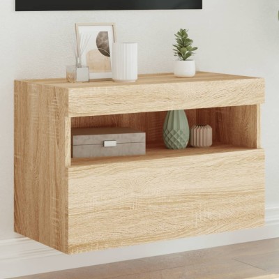 Mueble de TV de pared con luces LED roble Sonoma 60x30x40 cm