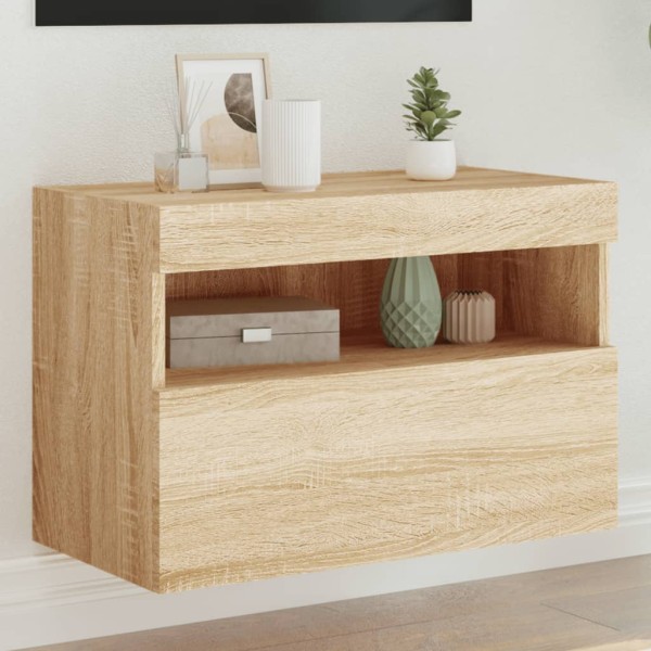 Mueble de TV de pared con luces LED roble Sonoma 60x30x40 cm