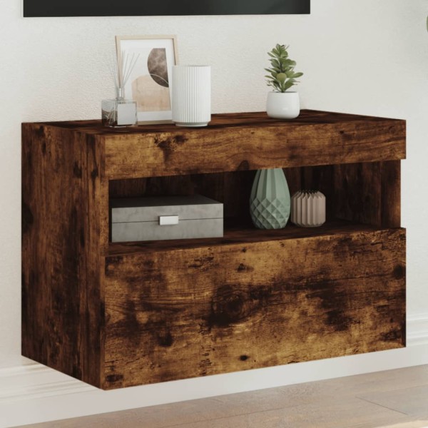 Mueble de TV de pared con luces LED roble ahumado 60x30x40 cm