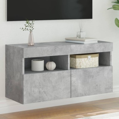 Mueble de TV de pared con luces LED gris hormigón 80x30x40 cm