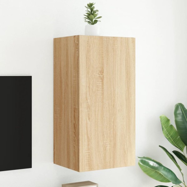 Mueble de TV de pared con luces LED roble Sonoma 40,5x35x80 cm