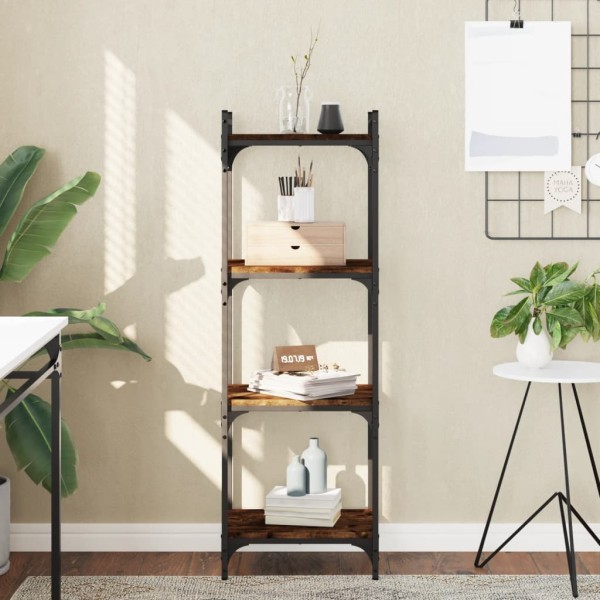 Librería 4 estantes madera ingeniería roble ahumado 40x30x120cm