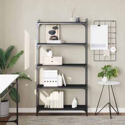 Librería de 5 estantes madera de ingeniería negro 80x30x154 cm