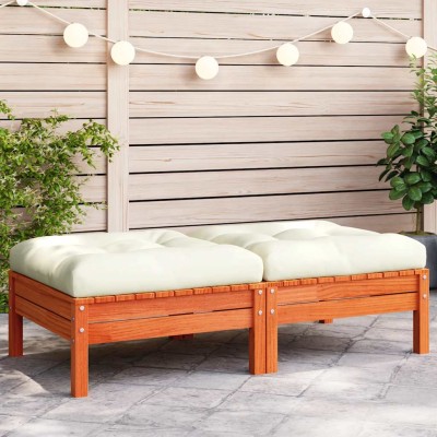 Reposapiés jardín cojines 2 uds madera maciza pino marrón cera