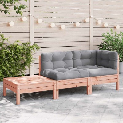 Sofá jardín con cojines reposapiés madera maciza abeto Douglas