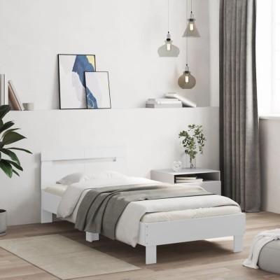 Estructura cama con cabecero madera ingeniería blanco 100x200cm