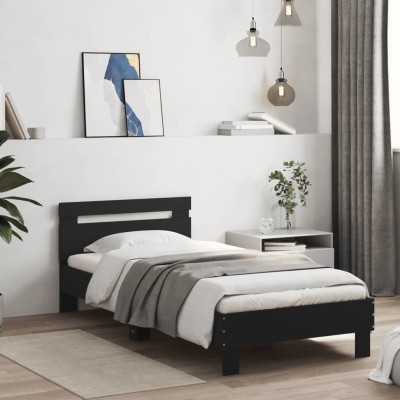 Estructura cama con cabecero madera ingeniería negro 90x200 cm