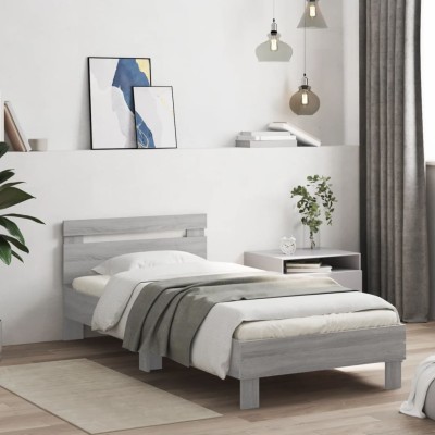 Cama con cabecero madera de ingeniería gris Sonoma 75x190 cm