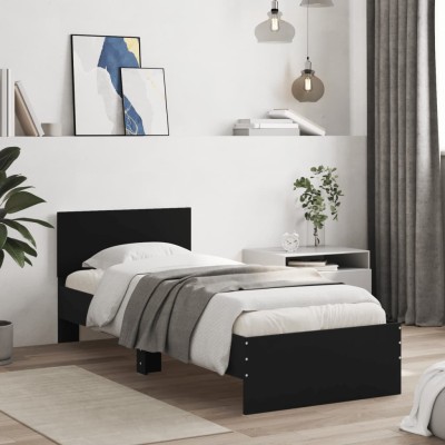 Estructura cama con cabecero madera ingeniería negro 90x200 cm