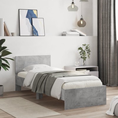 Cama con cabecero madera de ingeniería gris hormigón 90x200 cm